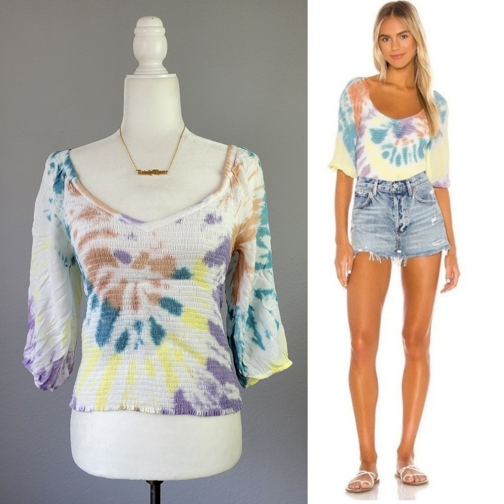CHASER // smocked silhouette double v peasant style top